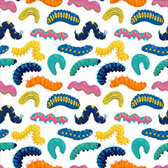 Vector pattern with bright different caterpillars