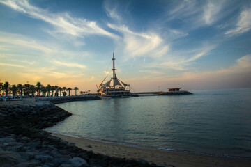 Fototapeta na wymiar Marina Waves Seaside Salmiya Kuwait Sunset Sunrise 