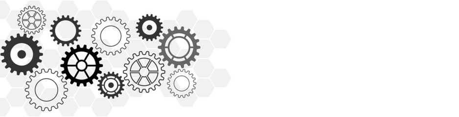 Website header or banner design with cogs and gear wheel mechanisms