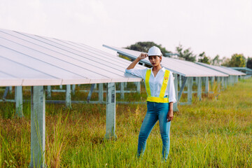 Inspector engineering concept; Engineer inspect solar panel  at solar power plant .