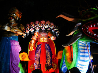 Giant mythological statues during Shigmo Festival parade in Goa, India