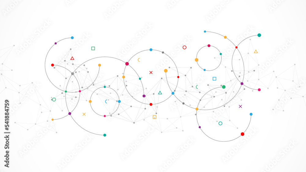 Wall mural abstract geometric background with plexus circles. vector illustration of minimalistic design