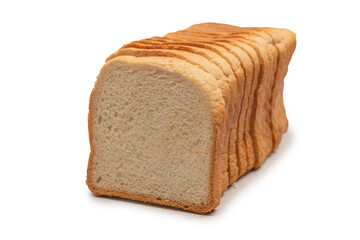Delicious bread slices isolated on a white background, top view.