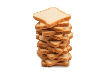 Delicious bread slices isolated on a white background, top view.