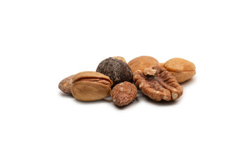 A group of almonds, pistachios, walnuts, macadamia, cashews.