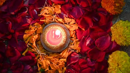 Diya decoration at an Indian house on the auspicious day of Great Indian Festival Diwali  
