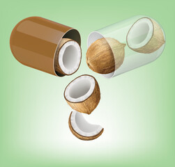 The medicinal capsule opens into coconut.illustration vector