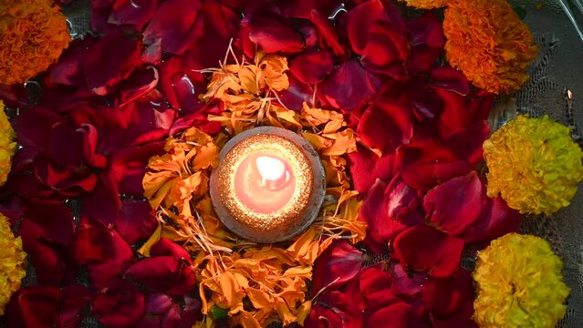 Diya decoration at an Indian house on the auspicious day of Great Indian Festival Diwali  