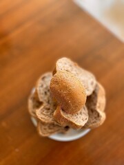 Fresh amazing air soft bread. Traditional turkey food. Beautiful appetites bakery background. Wooden table.