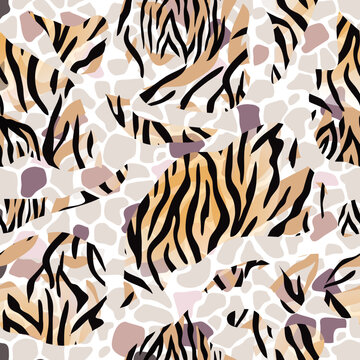 Animal skin fantasy  beautiful  seamless pattern  of jaguar, tiger, guepard,  leopard abstract  Modern safari animal fashion print  skin design for textile, fabric, wallpaper Vector illustration
