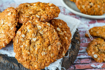 Anzac biscuits - traditional sweet Australian oatmeal and coconut cookies