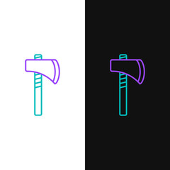 Line Native american tomahawk axe icon isolated on white and black background. Colorful outline concept. Vector