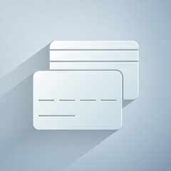 Paper cut Credit card icon isolated on grey background. Online payment. Cash withdrawal. Financial operations. Shopping sign. Paper art style. Vector