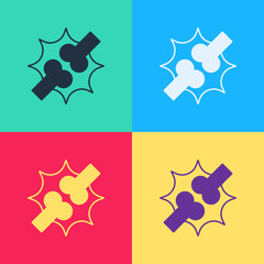 Pop art Joint pain, knee pain icon isolated on color background. Orthopedic medical. Disease of the joints and bones, arthritis. Vector