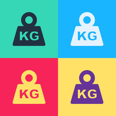 Pop art Weight icon isolated on color background. Kilogram weight block for weight lifting and scale. Mass symbol. Vector