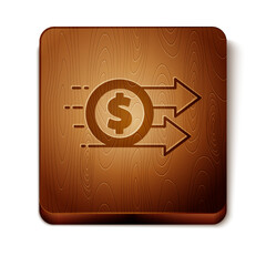 Brown Financial growth dollar coin icon isolated on white background. Increasing revenue. Wooden square button. Vector