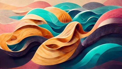 Fall colorimetry background. colorful realistic waves background, 3d illustration, Abstract shapes background wallpaper