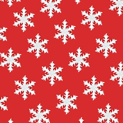 Christmas snowflake festive pattern on red background. Abstract design symbols for Winter, Xmas and New Year holiday season.