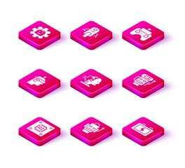 Set Processor with microcircuits CPU, Robot, Smart glasses, for maintenance, Battery, low battery charge, Remote control and icon. Vector