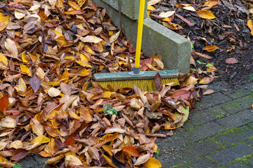 Laub zusammen machen im Herbst