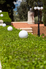 On territory of Bahai Gardens in city of Haifa, Israel. are designated UNESCO World Heritage sites as holy places and pilgrimage destinations for followers of Bahai Faith