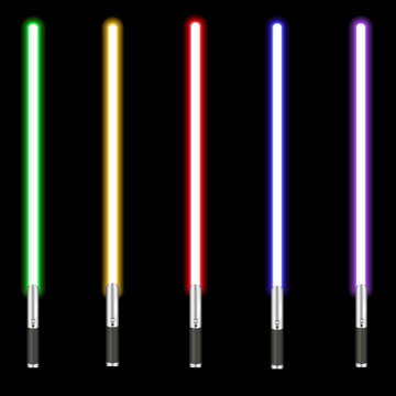 A set of vector light star swords of different colors. Neon design elements