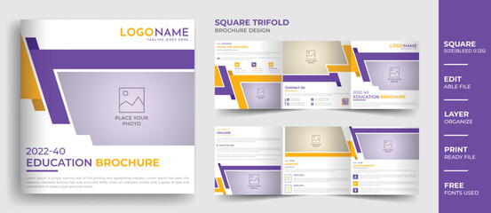 School admission square trifold brochure design, modern education brochure design
