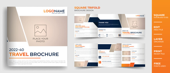 Travel agency square trifold brochure design brochure template design
