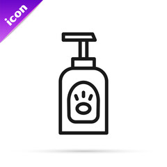 Black line Pet shampoo icon isolated on white background. Pets care sign. Dog cleaning symbol. Vector