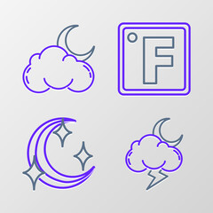 Set line Storm, Moon and stars, Fahrenheit and Cloud with moon icon. Vector