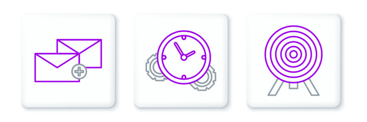 Set line Target, Envelope and Time Management icon. Vector