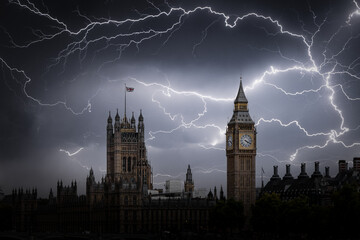 Lightning over the Houses of Parliament, London - obrazy, fototapety, plakaty