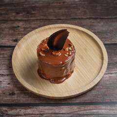 chocolate cake on a wooden table