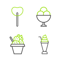 Set line Milkshake, Ice cream in bowl, and Lollipop icon. Vector