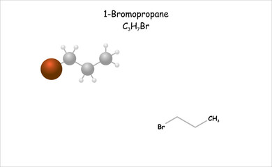 Stylized molecule model/structural formula of 1-Bromopropane.