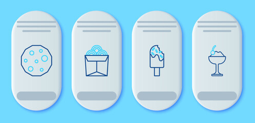 Set line Noodles in box, Ice cream, Cookie or biscuit and bowl icon. Vector