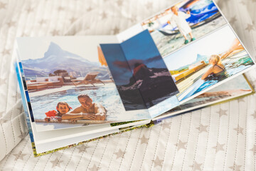 Fototapeta na wymiar My Family Travel Photobooks, open photo book