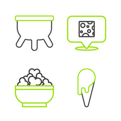 Set line Ice cream in waffle cone, Cottage cheese, Cheese and Udder icon. Vector
