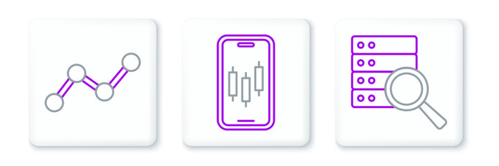 Set line Server, Graph chart infographic and Mobile stock trading icon. Vector