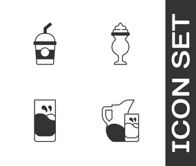 Set Milk jug or pitcher and glass, Milkshake, Glass with milk and icon. Vector