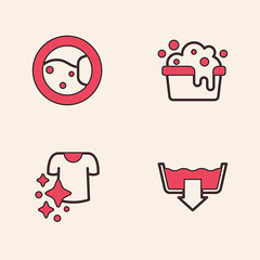 Set Washing modes, Washer, Basin with soap suds and Drying clothes icon. Vector