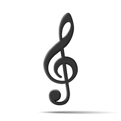 3d icon of treble clef, black volume isolated sign