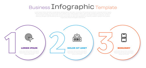 Set line Target, SEO optimization and Advertising. Business infographic template. Vector