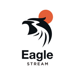 Fototapeta premium Eagle Stream River With Beautiful Sunset Logo Concept Simple Design Vector
