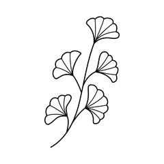 Doodle line art floral branch. Hand drawn twig, monochrome linear garden floral elements