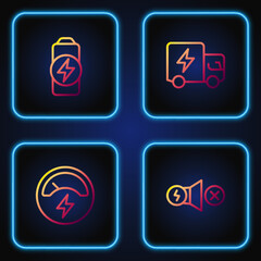 Set line Electric motor, Voltmeter, Battery charge and truck. Gradient color icons. Vector