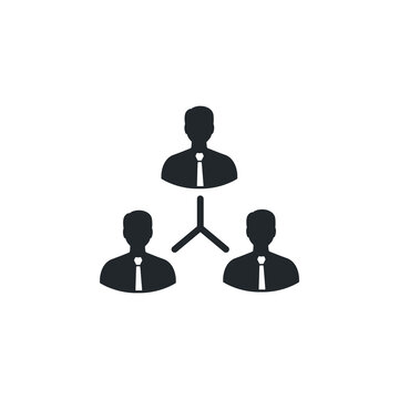 flat vector image isolated on white background, icon of business people connected by lines, business connections