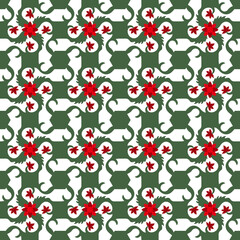 Seamless background image of vintage red flower spiral green vine.