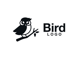 Very Cute Bird On Tree Branch With Big Eyes Logo Design Vector