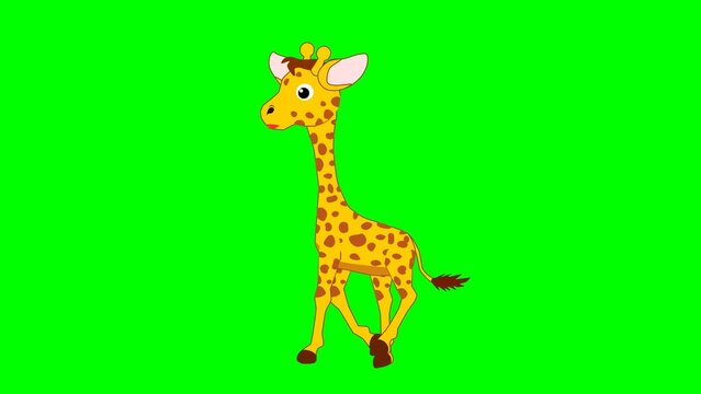 Cartoon cute giraffe 2d animation green screen background